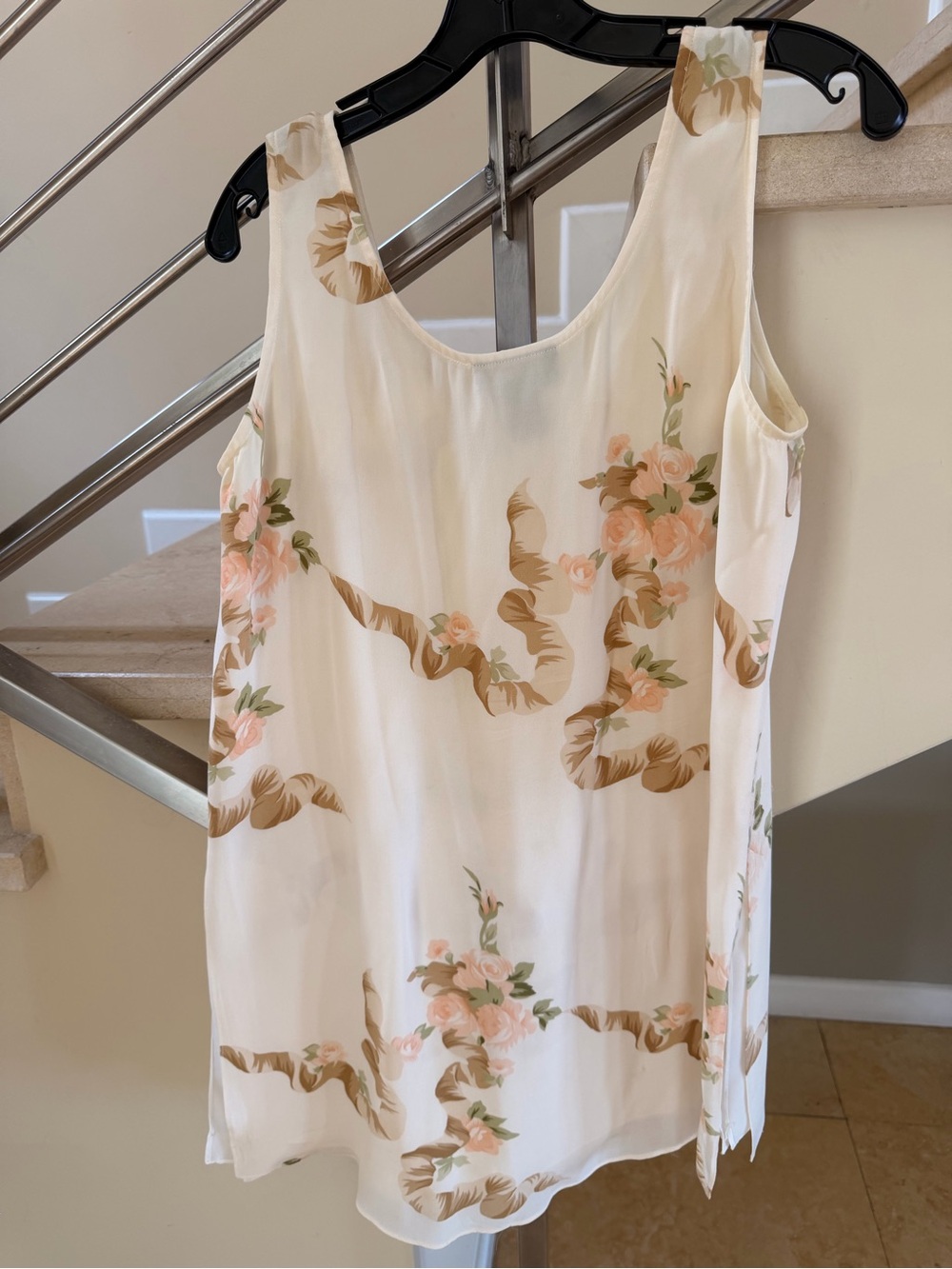 Vintage Finity cream & beige floral sleeveless long top
